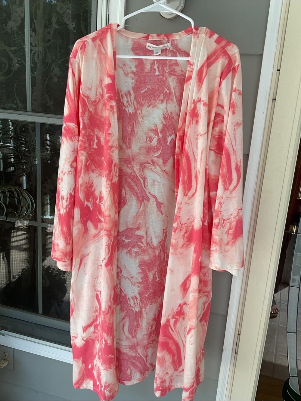 New York Laundry Pink Marble-Print Open Front Duster